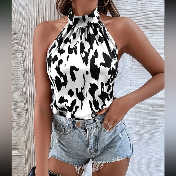 Boho leopard print open back halter top - Picture 1 of 6